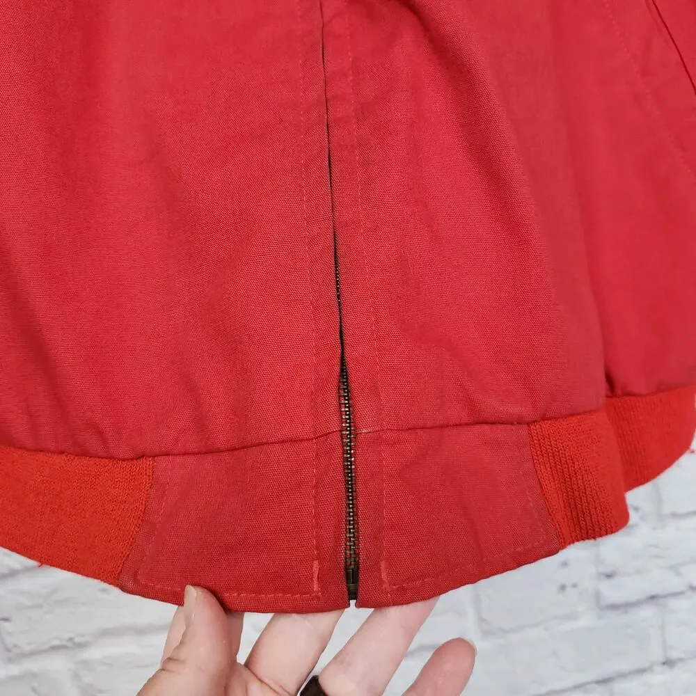 Vintage LL Bean Red Cotton Canvas Bomber Chore Jacket Zip Front Size Large